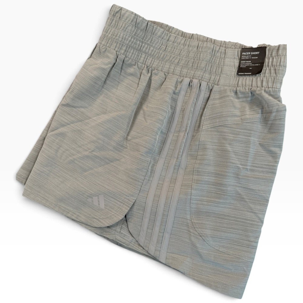 ADIDAS Pacer Training High Rise Shorts Womens XL Gray Athletic Performance